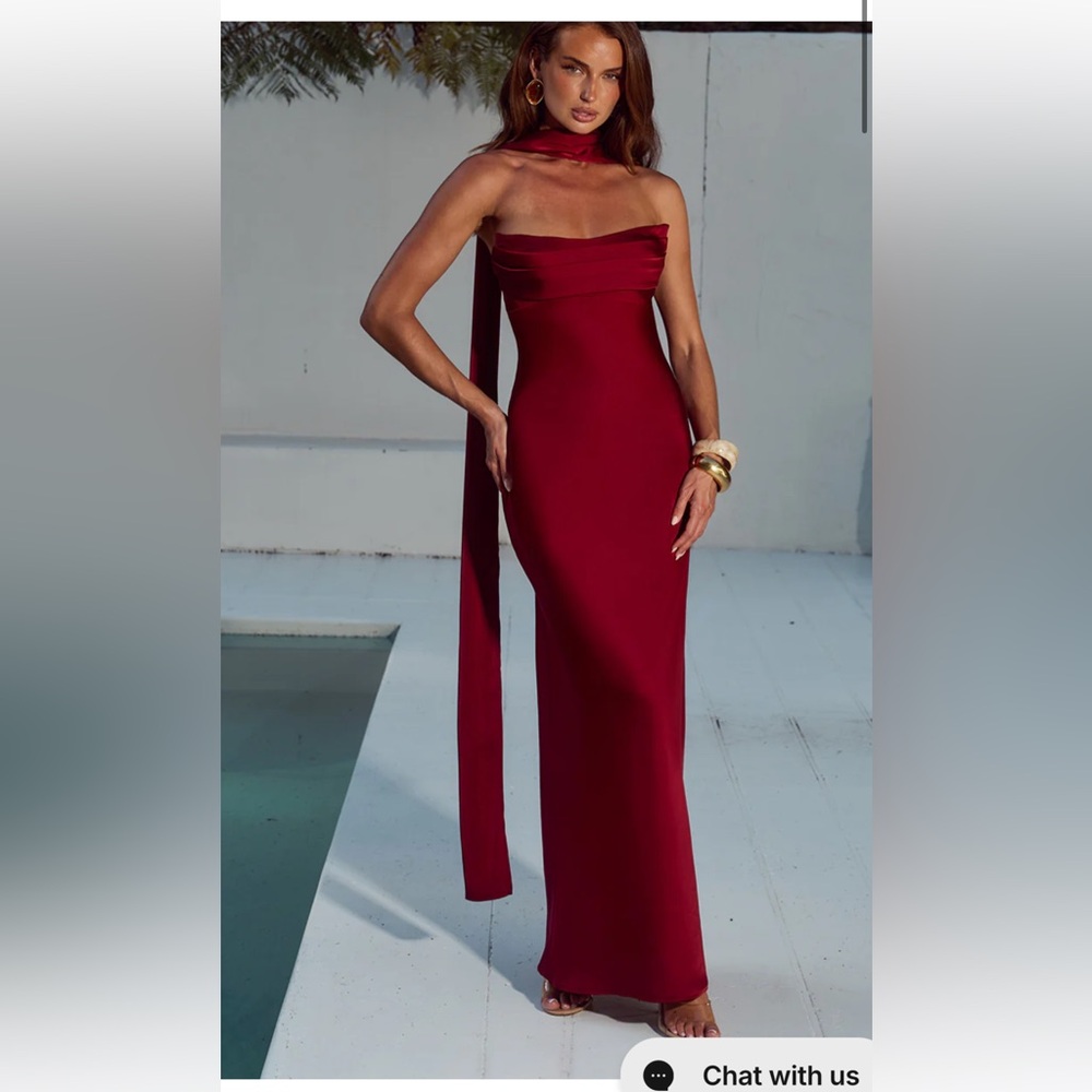 MADELEINE STRAPLESS MAXI DRESS - CHERRY